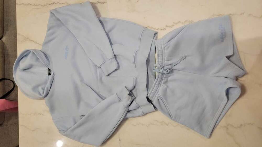 White Fox Boutique Leisure Edition Oversized Hoodie And Shorts in baby blue set